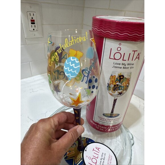 Lolita "Happy Retirement" Wine Glass Hand Painted 15oz “Bonnie Retraite” - Picture 7 of 16